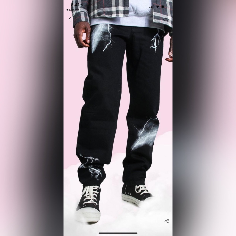 Boohoo Relaxed Fit Lightning Print Jeans